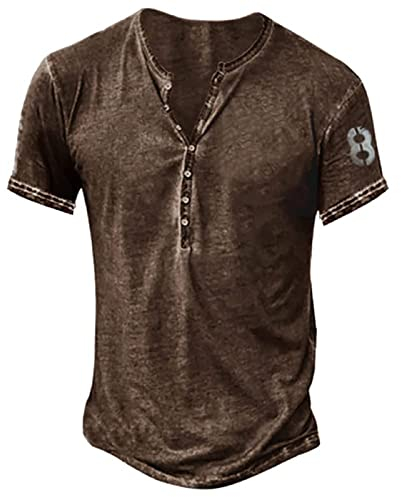 LUNULE Sommer Shirt Herren T-Shirt Vintage Drucken T-Shirt Kurzarm V-Ausschnitt Tee mit Knöpfe Regular Fit Streetwear für Männer Casual Basic Top Bluse Sportshirt Laufshirt Kurzarmshirt Freizeitshirt