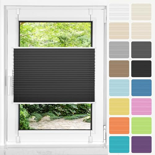 HOMEDEMO Plissee ohne Bohren Klemmfix, B100 x H120 cm Schwarz, Faltrollo Plisseerollo Jalousie für Tür & Fenster Blickdicht Sichtschutz Sonnenschutz Rollo