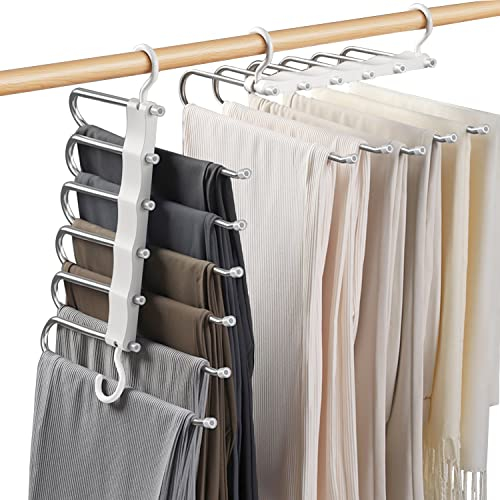 Sternstunde 6 in 1 Hosenbügel Platzsparend, Hosen Kleiderbügel aus Edelstahl Ausziehbar, Hosenhalter für Kleiderschrank, Magic Hanger Organizer für Hosen, Schals, Jeans, Kleidung (Weiß-1pcs)