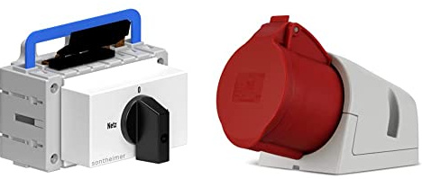 Sontheimer Umschalter 40A 4-polig 20 kW Netz-0-Not ULO40/4T/NS/Z101/F976, Umschalter/Schwarz, 2x4x40 A & REV CEE Steckdose, Starkstrom Steckdose, 400VAC, 32A, 5-polig, 3Ph + N + PE, IP44, rot