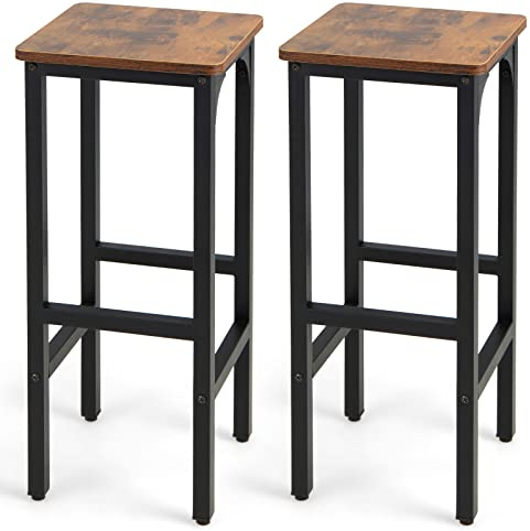 LIFEZEAL Juego de 2 taburetes de Bar, Silla Alta de Madera y Estructura de Metal, Multifuncional, Taburete de Bar Cuadrado de Estilo Industrial, Capacidad de Peso 150 kg, 30 x 30 x 71,5 cm
