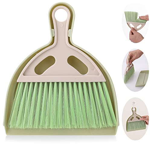 Cobee - Juego de limpieza de escoba y recogedor pequeño, mini batidor y cepillo con asa, portátil,mesa de comedor, barredora de migas, herramientas de limpieza con cerdas suaves para el hogar (verde)
