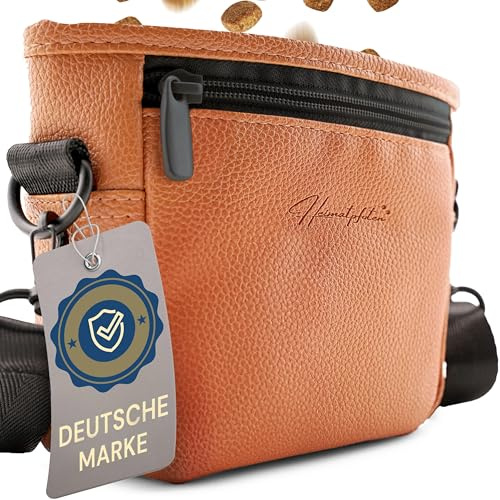 Heimatpfoten® Leckerlitasche für Hunde aus Kunstleder - Gassitasche mit Einhand Magnet-Verschluss - Hunde-Leckerli-Beutel (Größe S - Cognac-Braun)