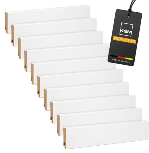 KGM MDF Sockelleiste Express Modern - Weiß - 2400 x 19 x 60 mm - 20 Stk. | kratzfest & abwischbar, Fußbodenleiste, Kabelkanal, Wandabschluss, lösemittelfrei, für Laminat, Vinyl & PVC, einfache Montage