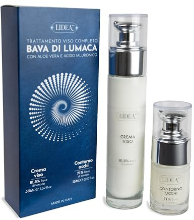 Crema Viso + Contorno Occhi, Trattamento Viso Completo, Bava di Lumaca, Acido Ialuronico, Aloe Vera, Elastina, Collagene, Vitam. E, Crema Viso Antirughe, Crema Idratante Viso, 50+15 ml