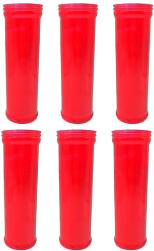 Tradineur - Pack de 6 velones de santo con tapa metálica, velas litúrgicas de parafina y cera vegetal, decoración de iglesias, cementerios, tumbas (Rojo, 18,5 cm)
