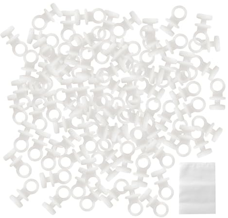 NyxSeat Lot de 100 Patines para Cortina con Bolsa de Almacenamiento - Anillos de Plástico, Rieles Blancos, Ganchos Deslizantes para Puerta