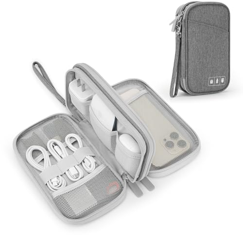 Anywest Reise Zubehör Organizer Tasche, Wasserdicht Reisekabel Organizer Doppelschicht Reise Elektronik Zubehör für USB Powerbank, Kabel, SD Karte, S-040403-GY