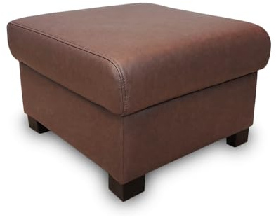 Quattro Meble Braun Lederhocker mit Holzfüßen Echtleder Hocker aufklappbar mit Stauraum Sitzhocker Rindsleder Sitzwürfel Fußhocker Polsterhocker Echt Leder Puff (50x50 x H45 cm)