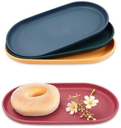 Modixun Ovales Serviertablett, 24 x 13 cm, bunte Servierplatten für Party, Unterhaltung, Snacks, Dessert, Couchtisch, klein, 4 Stück, CN-FLUK-148