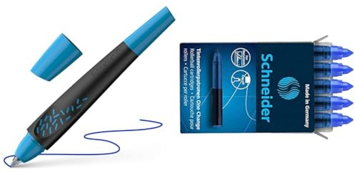 Schneider 188883 Breeze Tintenroller & 185403 Rollerpatrone One Change (für Tintenroller One Change, 1x 5 Stück, dokumentenecht, nicht löschbar) blau
