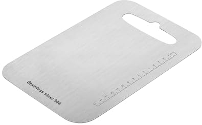 Mini Schneidebrett Edelstahl 304, Camping Schneidebrett antibakteriell hygienisch langlebig Frühstücksbrett mit Griffloch leichte Pflege Modernes, ansprechendes Design Hackbrett mit Skala