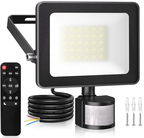 CLV 25W Security Lights Outdoor Motion Sensor, 2450LM PIR Sensor Security Light IP66 Waterproof Motion Sensor Floodlight with Remote for Garage Backyard Garden Doorway
