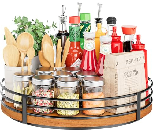 33 cm Lazy Susan skivspelare organisatör – trä rund lata Susan för skåp kök bänkskiva skafferi skåp matbord badrum kaffebar kryddförvaring heminredning