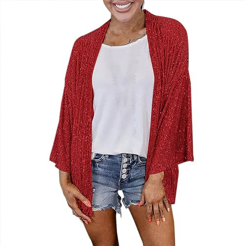 Bolero Damen Festlich - Pailletten Jacke Offene Glänzend Cardigan Langarm Glitzer Oberteile Dünne Jacket Rave Party Outfits Clubwear Sequin Bolerojacke Sakko Blazermantel Teenager Mädchen Outwear