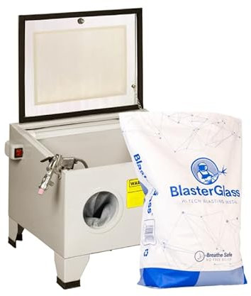 BPAC Cabina di sabbiatura 90 L + Abrasivo Granulato di Vetro 20 KG – Kit sabbiatura cabina sabbiatura con sacchetto di Abrasivo