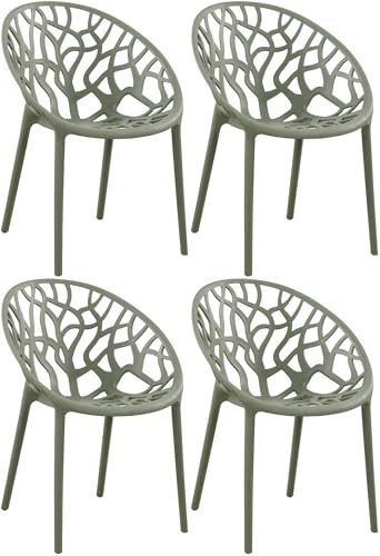 CLP 4er Set Gartenstühle Hope Kunststoff I Stapelstühle wetterfest und UV-beständig I Outdoorstühle pflegeleicht I Sessel für draußen, Farbe:Oliv