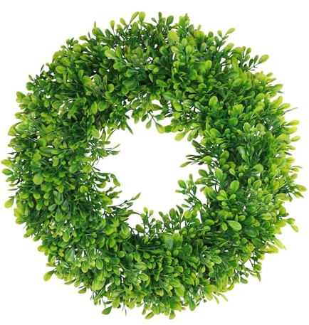 PLANT'D 18in Boxwood Wreaths for Front Door, Artificial Preserved UV Resistant Green All Seasons Winter Spring Summer Door Wreaths for Front Door Outdoor Indoor Farmhouse Fireplace Porch