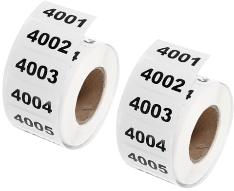 QUARKZMAN 2 Rollen Zahlen Aufkleber, 4001-5000 Number Stickers Nummern Aufkleber Selbstklebende Zahlen Klein 7 * 10mm Weiß