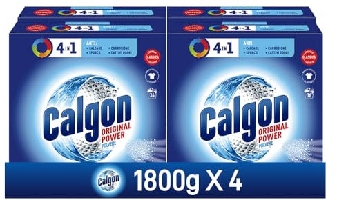 Calgon Power Polvere Anticalcare Lavatrice 4 in 1, 4 Confezioni da 1800g di Anticalcare per Lavatrici, 1800g x 4, Additivo Lavatrice per una Protezione da Calcare, Sporco e Cattivi Odori