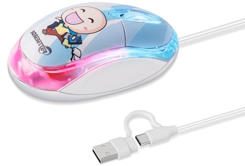 Souris filaire, 1000 DPI optique USB-C & USB-A Port 2 en 1, LED de respiration 7 couleurs, clic silencieux, Plug & Play, compatible avec MacBook/iMac/Windows/Android/iOS/Chrome, câble de 150 cm (bleu)