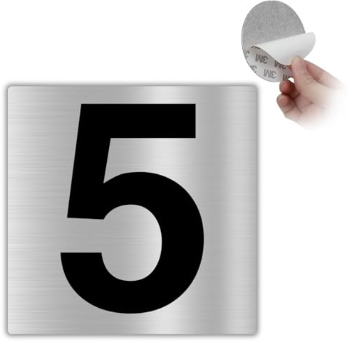 LEIASA | Numero Civico Adesivo - 10x10 cm - Alluminio - Nº 5 - Numero Appartamento Hotel - Numerazione Porta - Esterno e Interno - Numero Porta - Numero 5 (Numero 5)