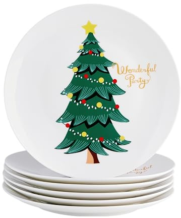 Swuut Weihnachtsessenteller Abendessen Teller - Set von 6, 26cm Knochen China, spülmaschinen- & mikrowellengeeignet, festliche Tischdekoration für die Feiertage
