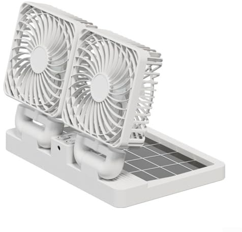 DAZZLEEX Solar Powered Desk Fan, With USB Charging 3 Speed Adjustable 360° Rotation Rechargeable Mini Cooling Fan For Home Office Car(White double head)