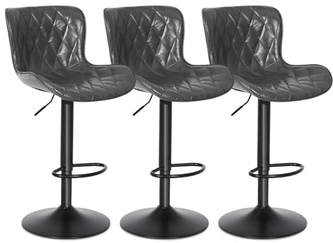 Youhauchair Barhocker 3er Set, Wasserdichtes Leder, Barhocker Höhenverstellbar, Mit Lehne und Fußstütze, Küchenhocker Bar Hocker Bar Stool, Dunkelgrau