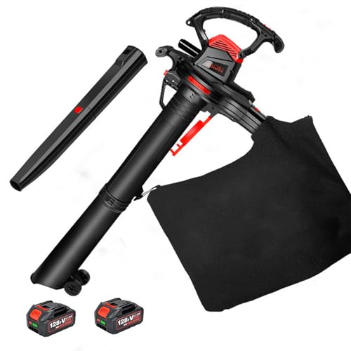 Aspirateur Souffleur sans Fil de Feuilles à Batterie Bandoulière, 3en1 Aspirateur de Feuilles, Souffleur de Feuilles avec 6 Modes de Vitesse, Vitesse de soufflage 340 km/h, Sac Mulching 40L