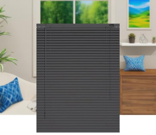 LGHSWDQ Persianas Venecianas de Aluminio Kit de Montaje Incluido, 25 60 90 120 140 160 180 200 215 cm Persianas de Interior Horizontales, Lamas de 25mm Estore Ajustable Protector de Luz(Negro)