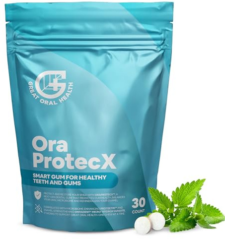 OraProtecX Remineralizing Gum Hydroxyapatite Gum for Bad Breath, Mineralizing Teeth & Dental Health with Protektin & Xylitol Anti Cavity Protection, Aspartame & Sugar Free, Natural Mint Flavor, 30 ct.