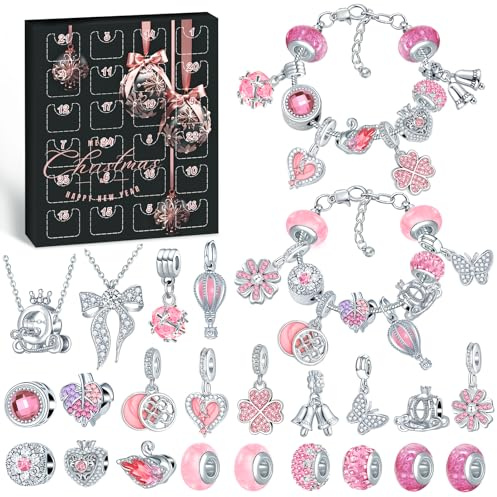 Hymarvo Calendrier de l'Avent 2025 Femme Fille, Calendrier de l'avent Bijoux Enfant Ado 24 Surprises, Calendrier de Noël Charms Collier Bracelet Fabrication Creation Bijoux Femme Fille Cadeaux de Noël