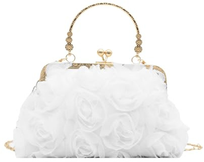 ANNUOZE Damen Clutch, Elegante 3D-Rosenspitze Tasche | Vintage Retro Abendtasche, Umhängetasche Schultertasche, Handtasche für formelle Anlässe, Hochzeit, Ball, Party