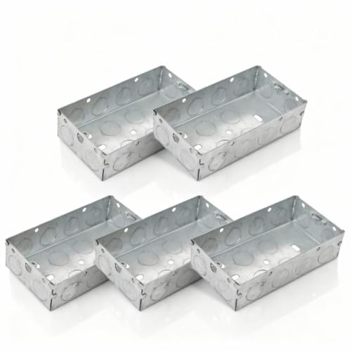 5 x Double Metal Back Box 25mm Flush Wall Pattress / 2 Gang Electrical Sockets