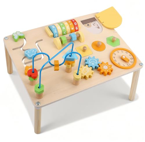 Luqixcey Spieltisch ab 1 Jahr, 8-in-1 Montessori Spielzeug aus Holz,Aktivitätstisch ab 1 Jahr,Lernspielzeug für Kleinkinder 12–18 Monate, Geschenk 1. Geburtstag & Weihnachten