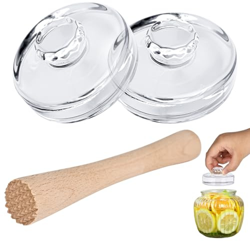 2 Pack Glass Fermenting Weights (7cm) for Pickle Pebble Glass Fermentation Weights with Easy Grip Handle and 1pack Fermentation Packer for Pickles,Kimchi in Wide Mouth Mason Jar