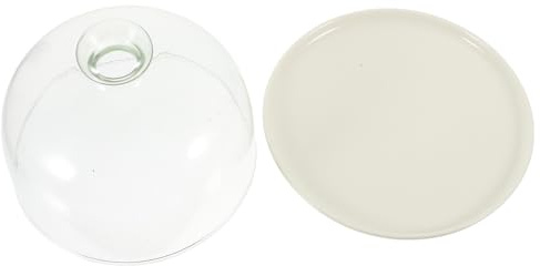 TOBBOMEY Plateau Gâteau Céramique avec Cloche Verre Transparent Présentoir Dessert Multifonction pour Fruits Pâtisseries et Assiette de Service Élégante et Pratique pour Mariage et Fête