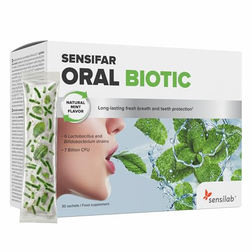 Probióticos Orales para el Cuidado de Dientes y Encías, Mal Aliento, 7 Mil Millones de UFC con Howaru Smile, Xilitol e Inulina de Achicoria, Aliento Fresco, 30 Sobres, Sensilab