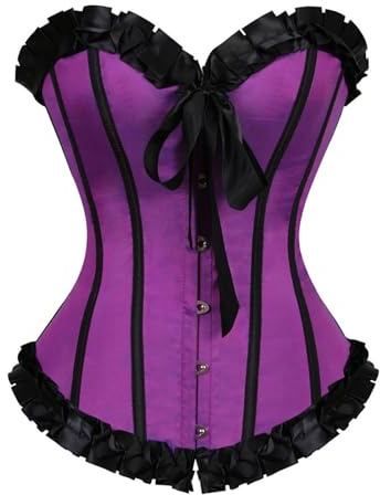 Generisch Corset Mujer Elegante Espalda Libre Lencería Vintage Corset Top Full Pecho Corsé Elegante Cómodo Parte Superior Ligero Corsé Fiesta Bustier Baile Sexy Corsé Suave Corsé, morado, M
