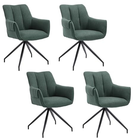 DAYALANE Drehbar Esszimmerstühle 4er Set, Drehstuhl Küchenstuhl mit Armlehnen Metallbeine aus Leinen, Polsterstuhl für Esszimmer Wohnzimmer Küche Schlafzimmer Lounge, Grün