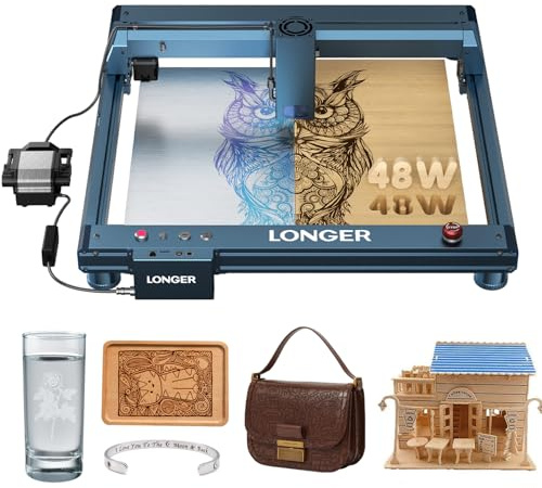Longer B1 40 W Laser Engraving Machine, 450×440 mm Working Area with Automatic Air Assist Improvement, Speed 36000 mm/min, CNC Laser Cutting for Wood, Metal, Glass, Acrylic