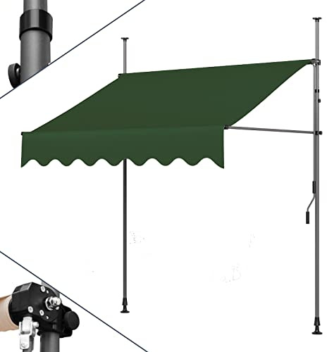 Versenkbare Markise, 3 m, ohne Bohren, Balkon-Sonnenschutz, grün, Standmarkise mit Kurbel, Outdoor-Baldachin für Sonnen- und Regenschutz, perfekt für Terrassen und Balkone
