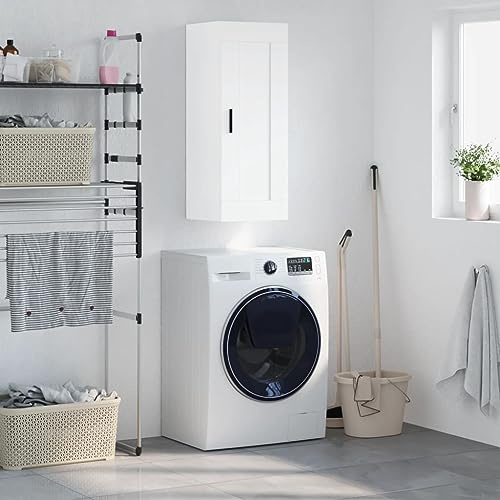 Nqyjm - Mueble de almacenamiento suspendido con estantes y puerta armario de pared, color blanco, 34,5 x 34 x 90 cm, madera de ingeniería, armario flotante, pared para cocina, cuarto de baño, salón