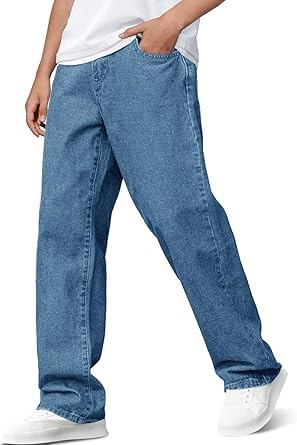 Haloumoning Jean baggy pour garçon et enfant - Coupe droite - Coupe ample - Avec poches