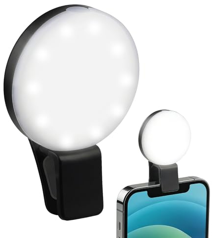 Selfie Clip On Ring Light 3-Level Brightness Selfie Light with Clip 4 Modes Portable Phone Light for iPhone Tablet Laptop Webcast Make Up Live Streaming 25.5 Grams (black)