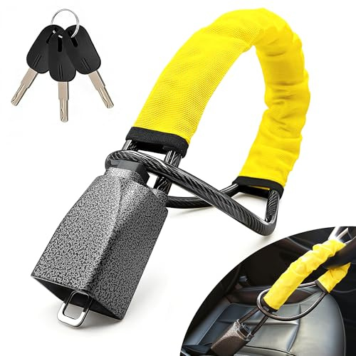 Steering Wheel Lock, Car Steering Wheel Locks, High Visibility Universal Seat Belt Locks, Double Anti Theft Car Security Device, Metal Head, Fits Most Vehicles, 3 Keys, Yellow