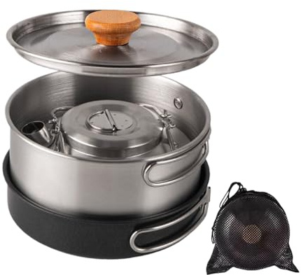 Campingkrukor och stekpannor set | Non-stick rostfria krukor med förvaringsväska - camping köksredskap set - för utomhus backpacking picknick resor scout nybörjare fisk ägg pannkakor biffar