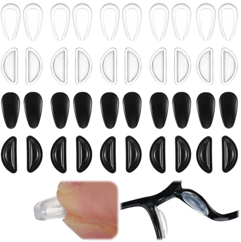 Elegaperma 20 Paar Silikon Brillen Nasenpads, Brillen Pads Nase, Nasenpads Brille Selbstklebend, Komfortable Brillenpads, Anti Rutsch, Weiche, Dicke: 2.5/3mm (Schwarz/Transparent)