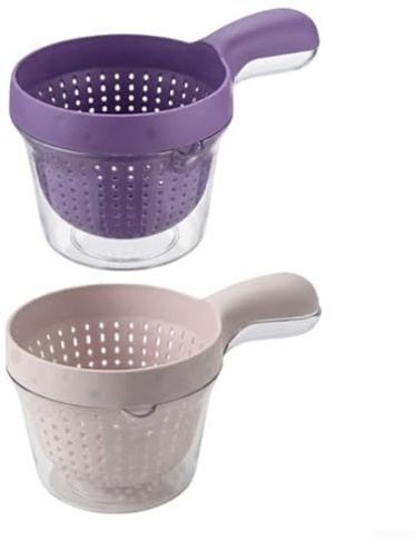 2 Stück Obst-Waschschüssel mit Sieb und Abflusslöchern, zweilagiges Design für effiziente Reinigung von kleinen empfindlichen Früchten (rosa + lila)